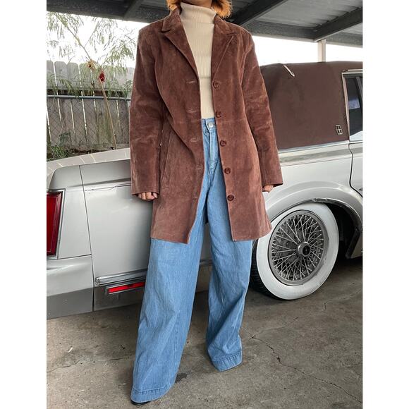 🔥Vintage Y2K Metrostyle Soft Leather Suede Classic Preppy Duster Jacket Sz 10P - Picture 4 of 16